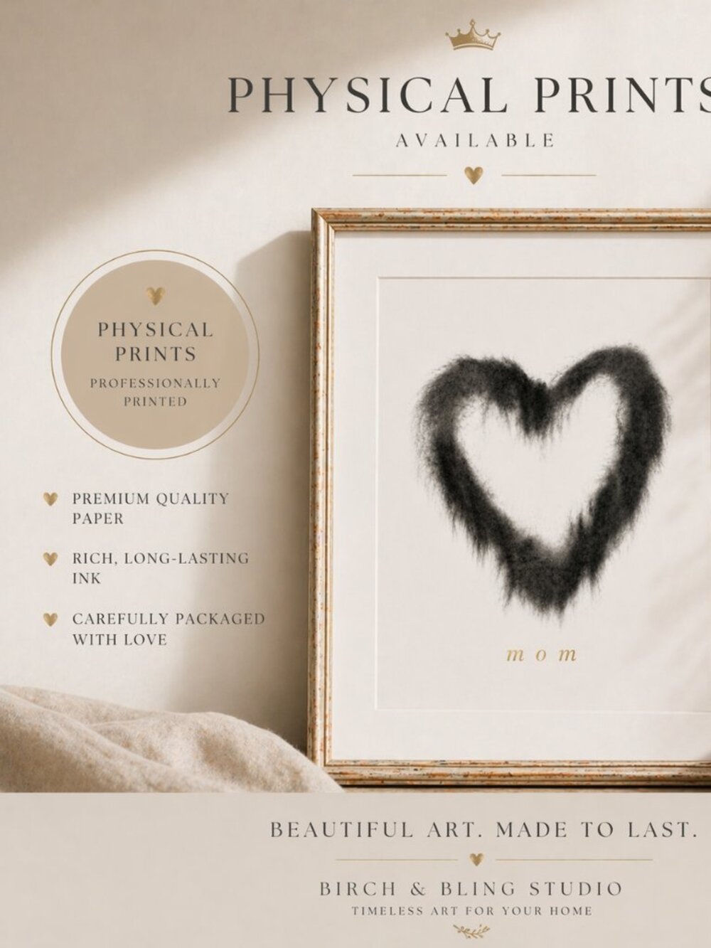 NEW Hand-Drawn Charcoal Heart Print, Minimalist Mom Wall Art, Mother's Day 8x10" - Picture 5 of 10